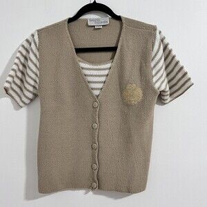Sweater Exchange Tan Sweater Top With Vest Attached Size S Academia Y2K Retro